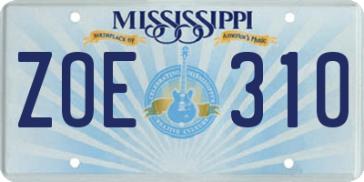 MS license plate ZOE310