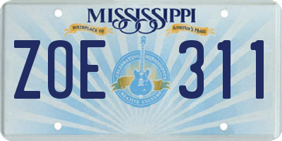MS license plate ZOE311