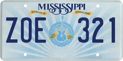 MS license plate ZOE321