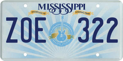 MS license plate ZOE322