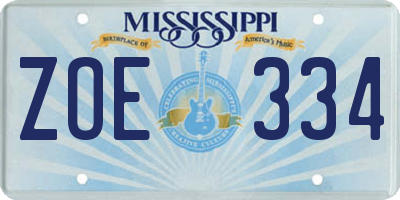 MS license plate ZOE334