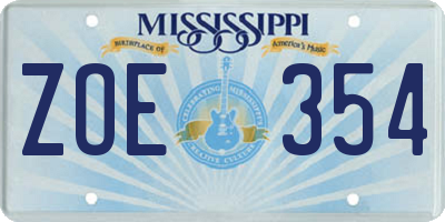 MS license plate ZOE354