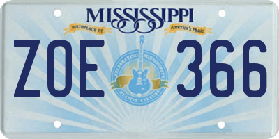 MS license plate ZOE366