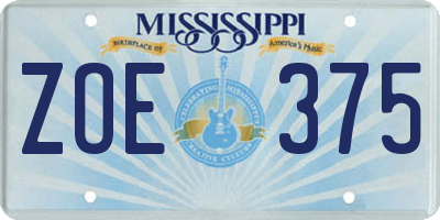 MS license plate ZOE375