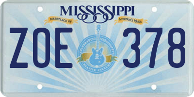 MS license plate ZOE378