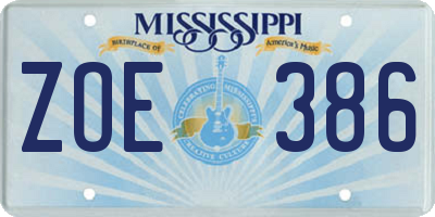 MS license plate ZOE386