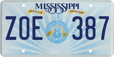 MS license plate ZOE387