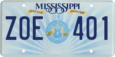 MS license plate ZOE401