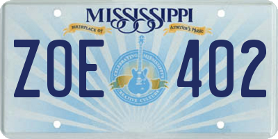 MS license plate ZOE402