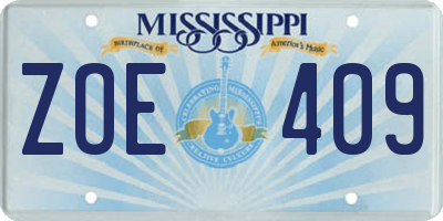 MS license plate ZOE409