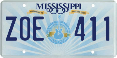 MS license plate ZOE411