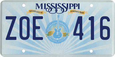 MS license plate ZOE416
