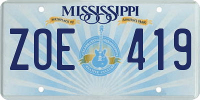 MS license plate ZOE419