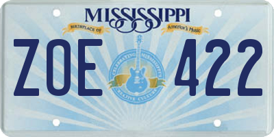 MS license plate ZOE422
