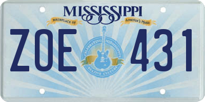 MS license plate ZOE431