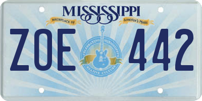MS license plate ZOE442