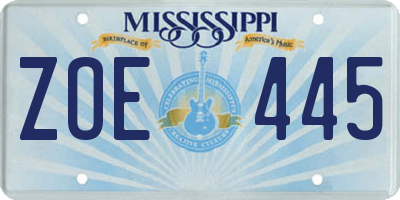 MS license plate ZOE445