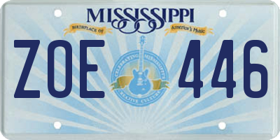 MS license plate ZOE446