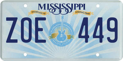 MS license plate ZOE449