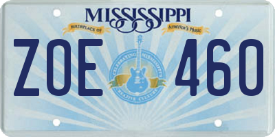 MS license plate ZOE460