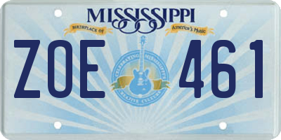 MS license plate ZOE461