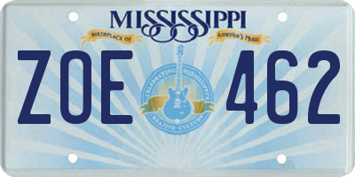 MS license plate ZOE462