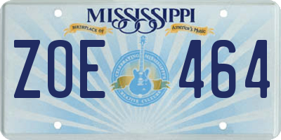 MS license plate ZOE464