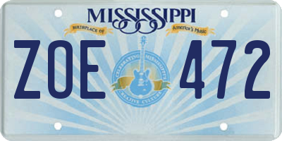 MS license plate ZOE472