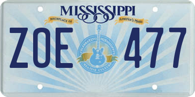 MS license plate ZOE477