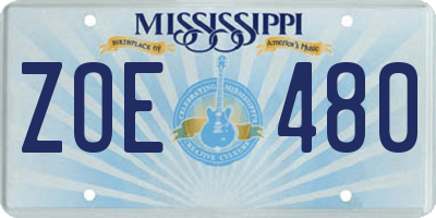 MS license plate ZOE480