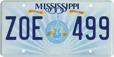 MS license plate ZOE499