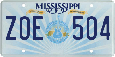 MS license plate ZOE504