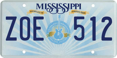 MS license plate ZOE512