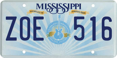 MS license plate ZOE516