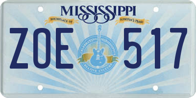 MS license plate ZOE517
