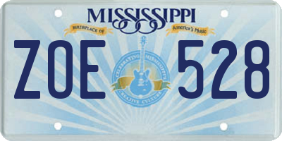 MS license plate ZOE528