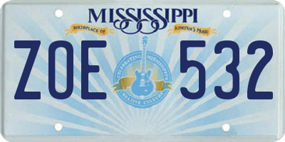 MS license plate ZOE532