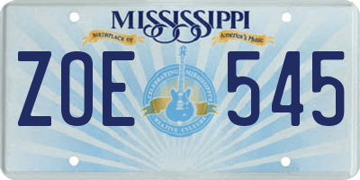 MS license plate ZOE545