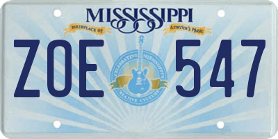 MS license plate ZOE547