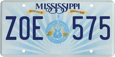 MS license plate ZOE575