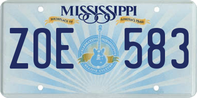 MS license plate ZOE583