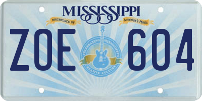 MS license plate ZOE604