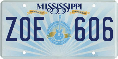 MS license plate ZOE606