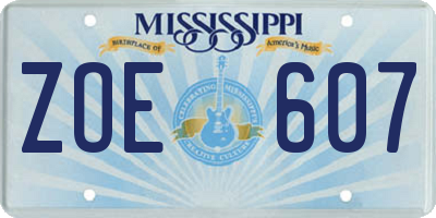 MS license plate ZOE607