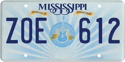 MS license plate ZOE612