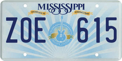MS license plate ZOE615