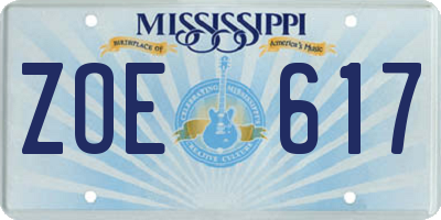 MS license plate ZOE617