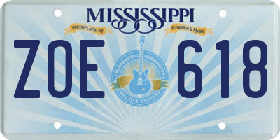 MS license plate ZOE618