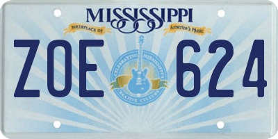 MS license plate ZOE624