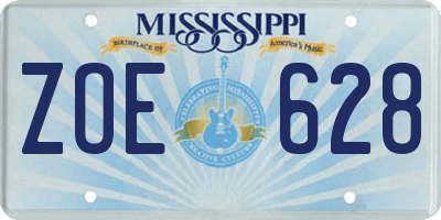 MS license plate ZOE628